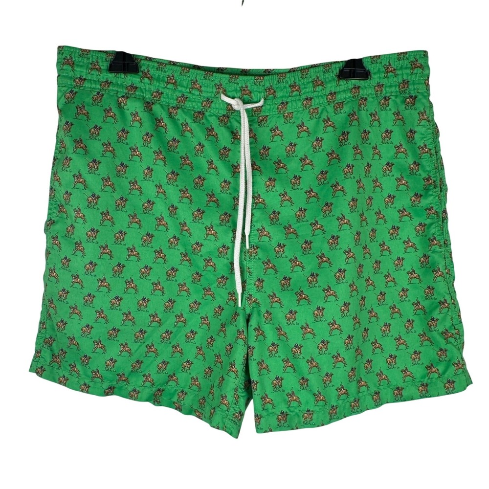 Polo Ralph Lauren Swim Trunks Mens S Green All Over Polo Player Print Lined Vtg - Picture 1 of 8